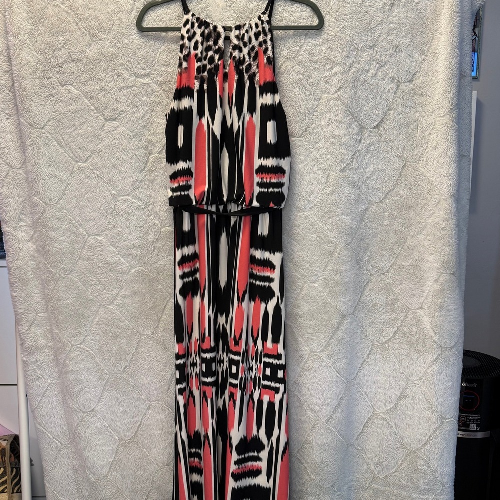 London Style Collection Mixed Print Maxi Dress Pink Black‎ Ikat Leopard Size 10